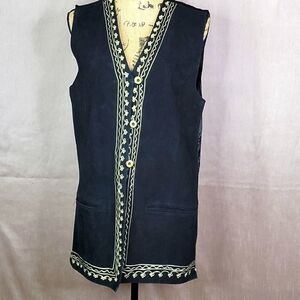 CHEYENNE AUTUMN Embroidered Leather‎ Vest Medium